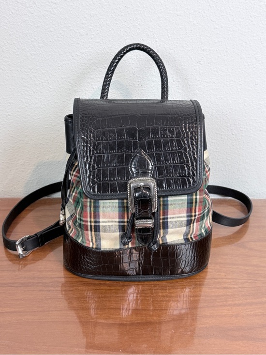 Brighton Handbags - Vintage Brighton Black Croc-Embossed Leather Plaid Backpack